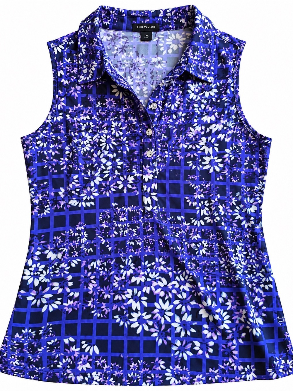 NWOT Ann Taylor purple floral button down tank